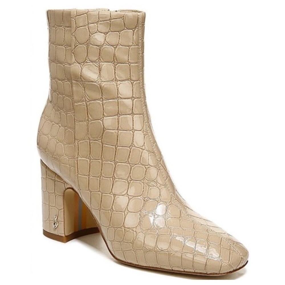 Sam Edelman Fawn Chai Latte Patent Leather Croc Embossed Booties Size 9